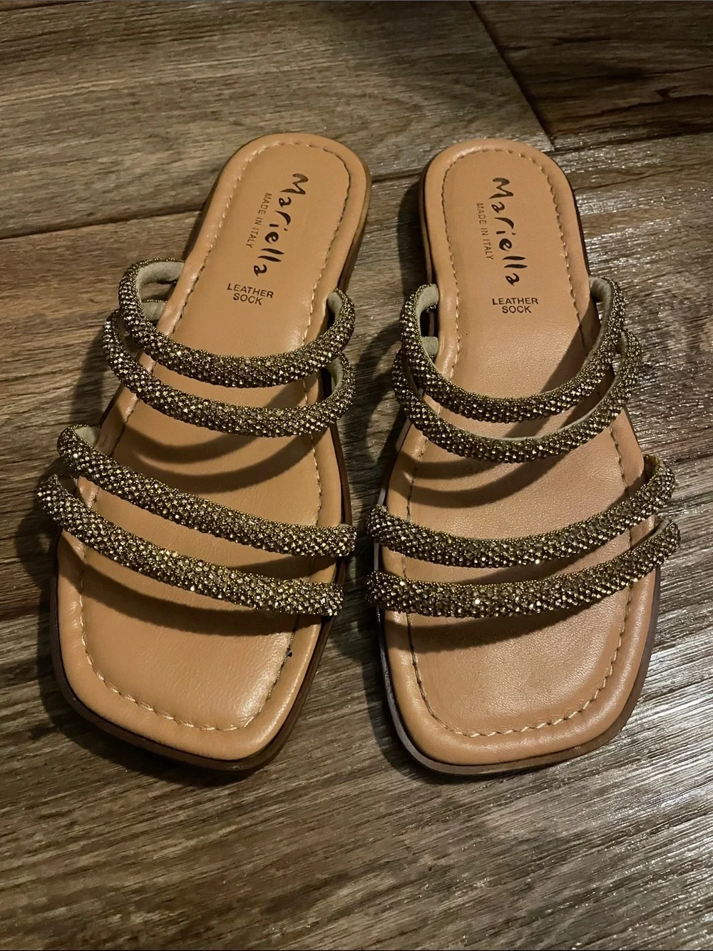 Mariella Bronze Bling Strappy Sandals Woman Size 8